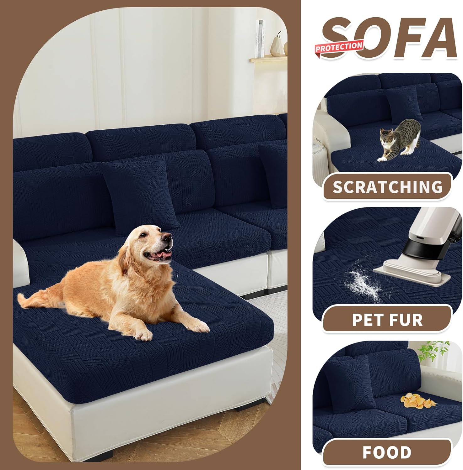Thumbnail 6 de Ystyle Housse de coussin de canapé extensible universelle (1 place, bleu foncé) anti-dérapante et lavable