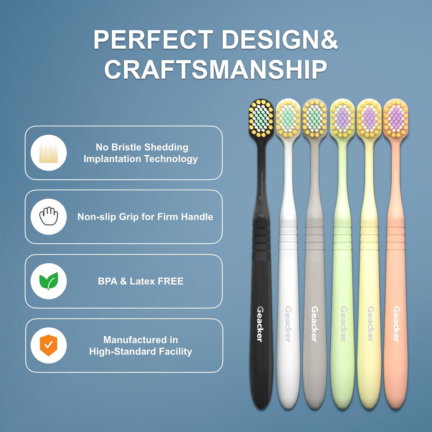 Thumbnail 4 de Geacker Extra Soft Toothbrush for Adults with Wide Head — Ultra Soft Nano Bristles, 6-Pack