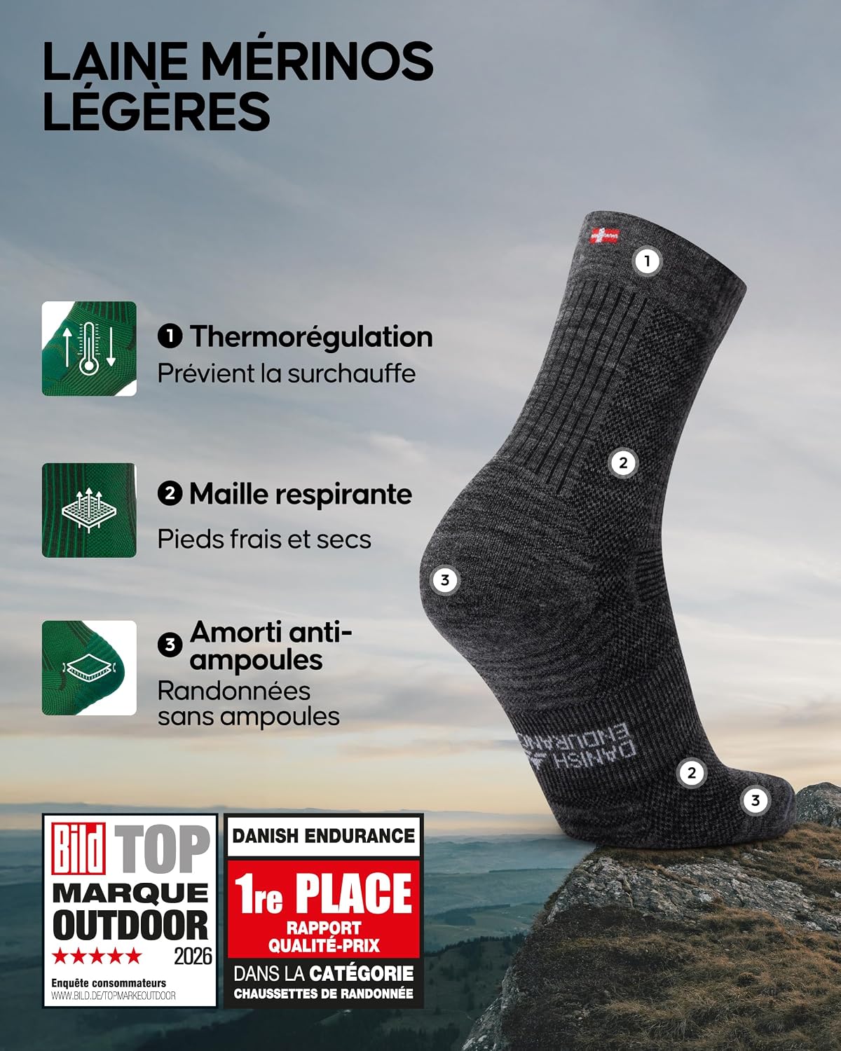 Detalle 2 de Danish Endurance Chaussettes Mérinos Randonnée