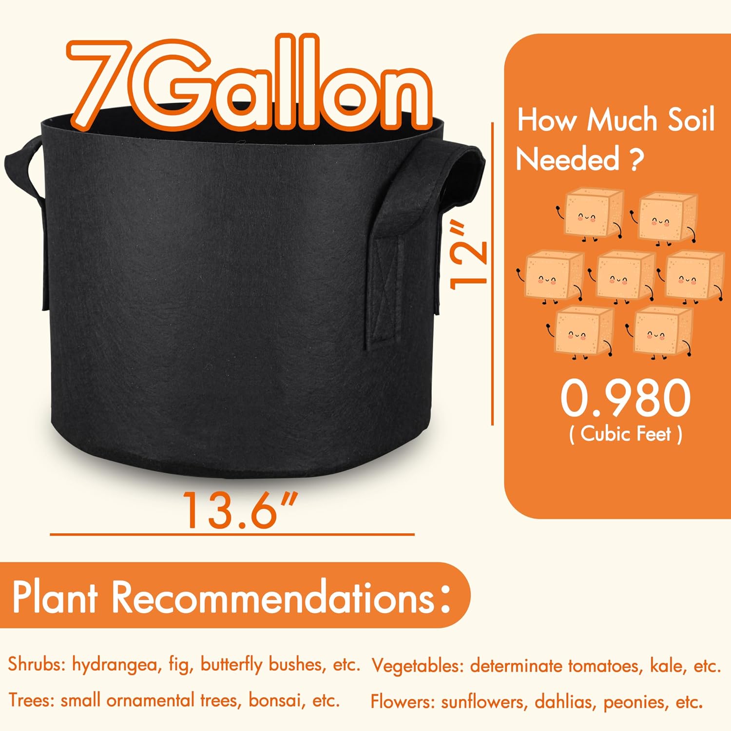 Detalle de Gardzen GGB-7G 10-Pack 7-Gallon Fabric Grow Bags with Reinforced Handles