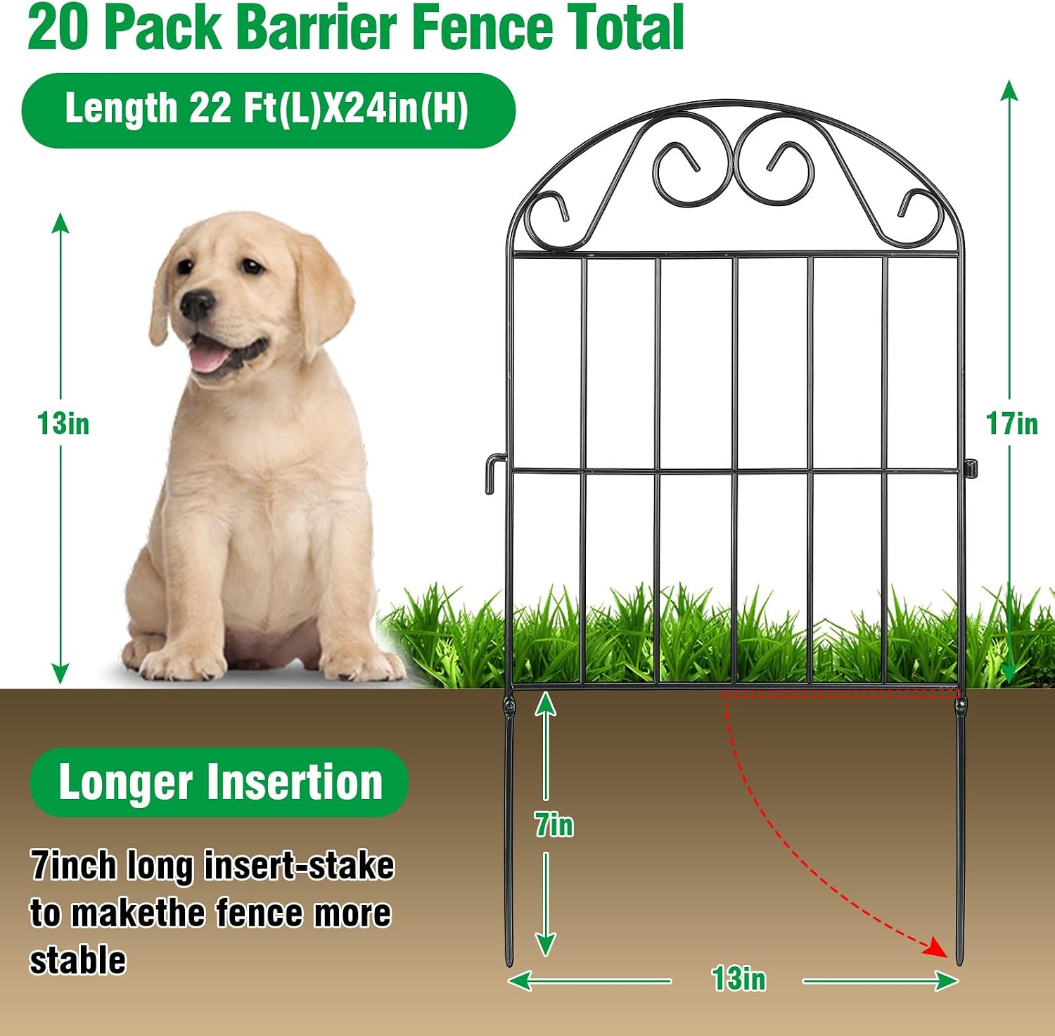 Detalle 2 de ADAVIN 20 Panels Collapsible Garden Fence – 20 Ft, 24 in High, Rust-Resistant Arched Metal Border