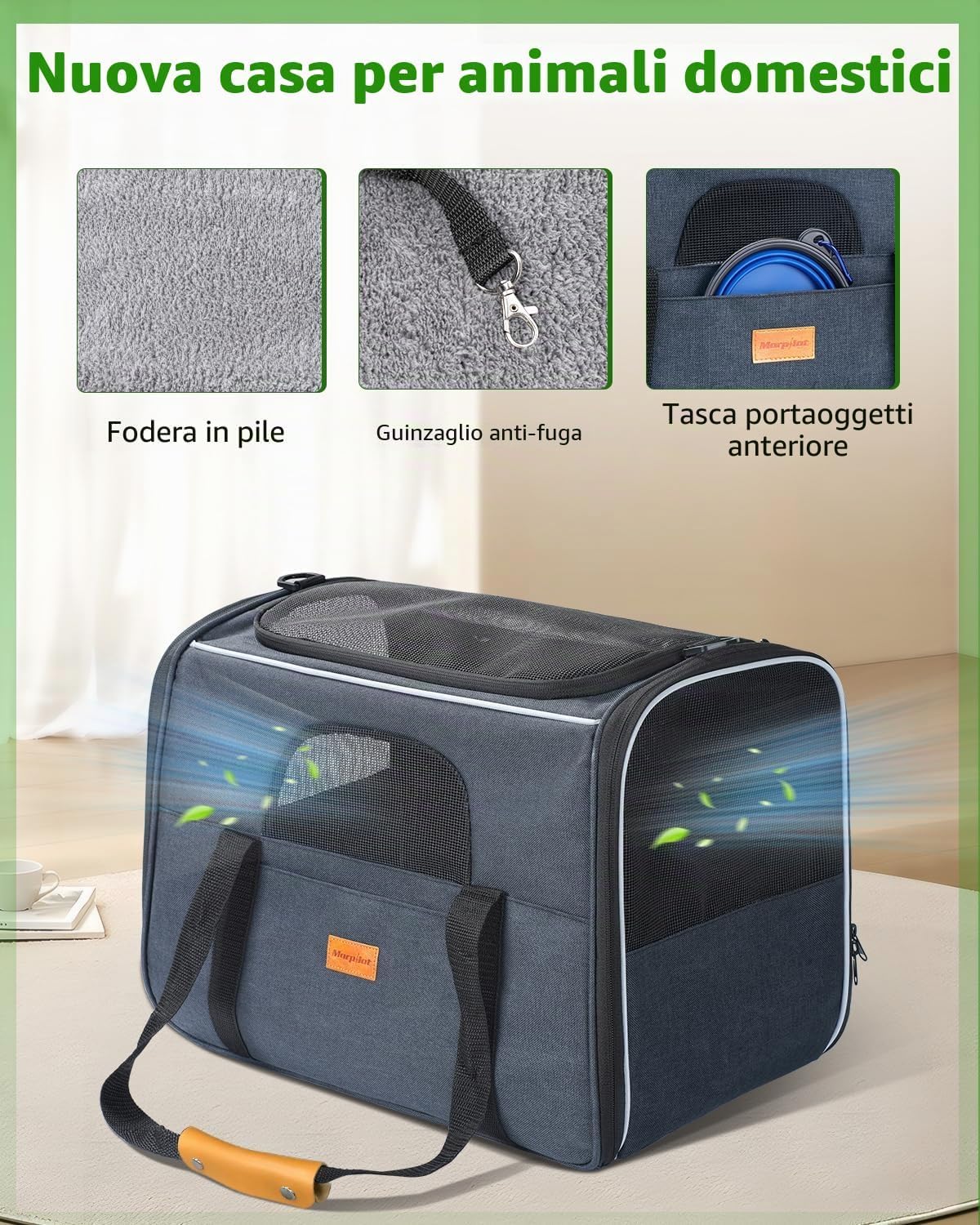 Detalle de Morpilot Grande trasportatore per gatti con lati morbidi e cerniere di sicurezza, fino a 9 kg