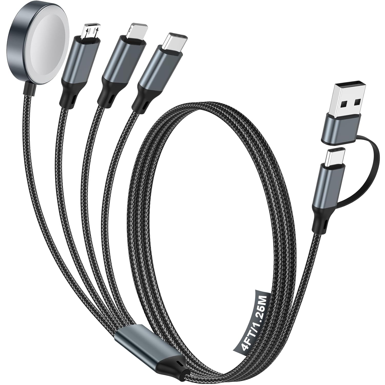 Detalle de Travel Essentials 4-in-2 Multi Charging Cable (USB A & Type-C) for Apple Watch, iPhone, Samsung