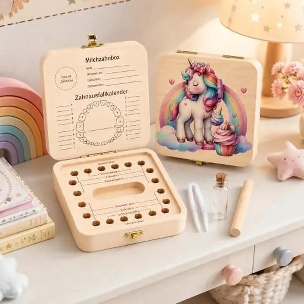 Thumbnail 3 de Zahnfee Geschenke Mädchen – Zahndose Milchzähne Box aus Holz, Einhorn Zahnschachtel, Aufbewahrungsbox