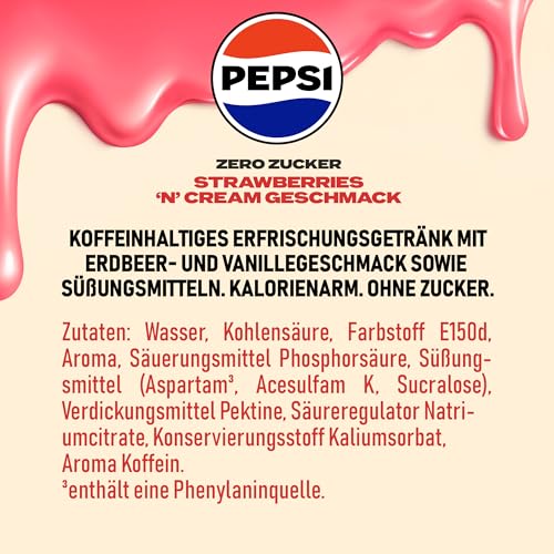 Detalle de Pepsi Zero Zucker Strawberry 'n' Cream in der Dose – 24 x 0,33 l
