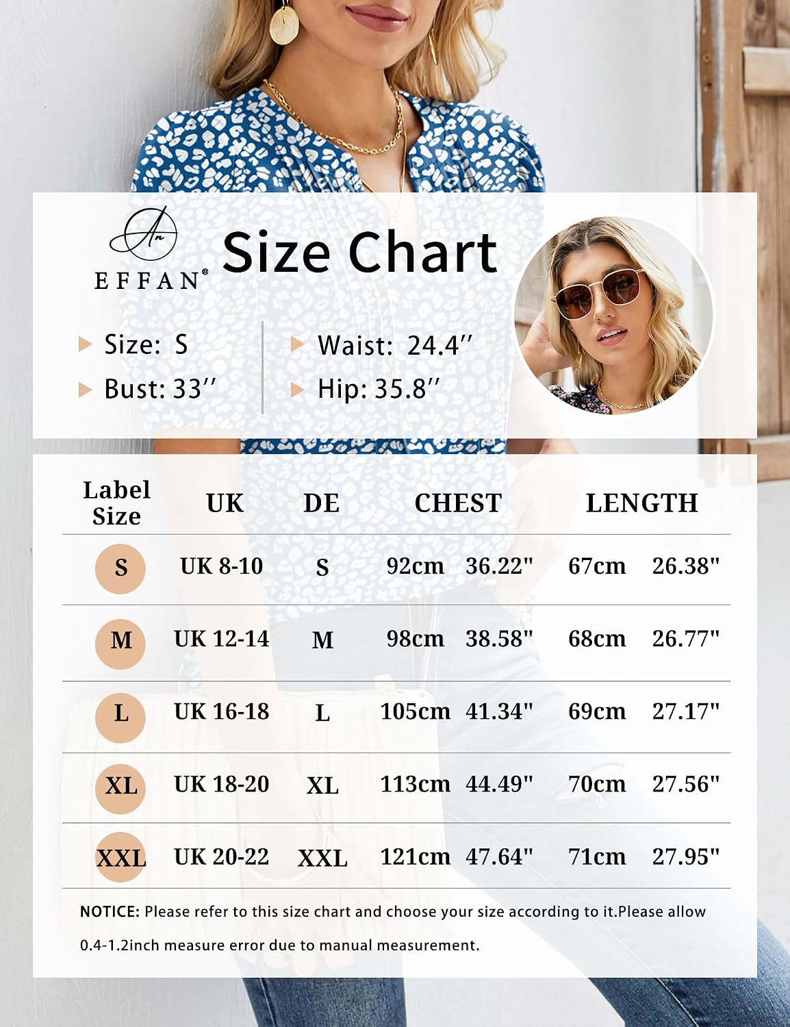 Thumbnail 6 de EFFAN Womens V Neck Puff Sleeve Floral Tunic Top