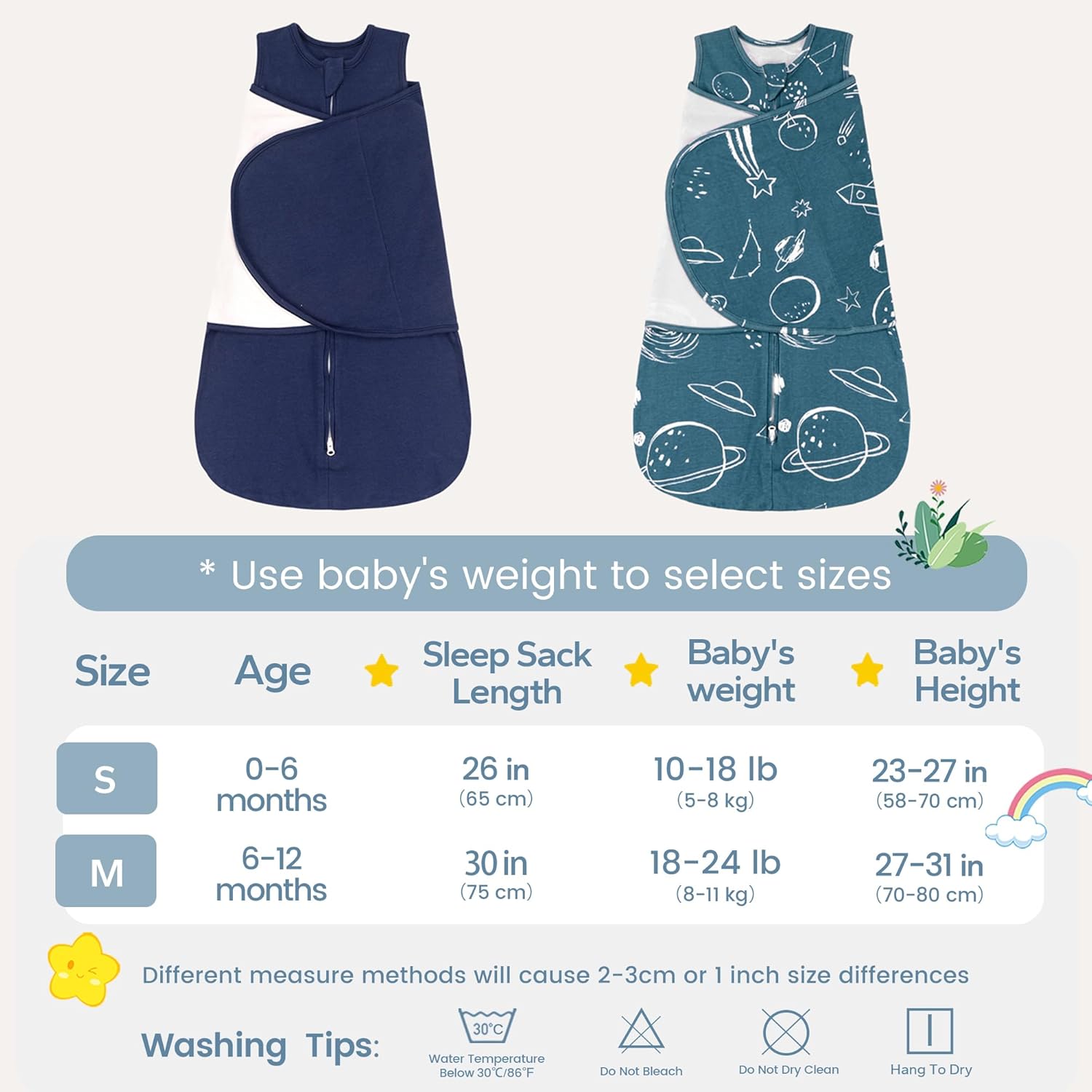 Thumbnail 5 de ZIGJOY Newborn Sleeping Bag 1.0 TOG 2 Pack (Swaddle Wrap, 100% Cotton) – Space & Blue, wearable blanket for 0–12 months