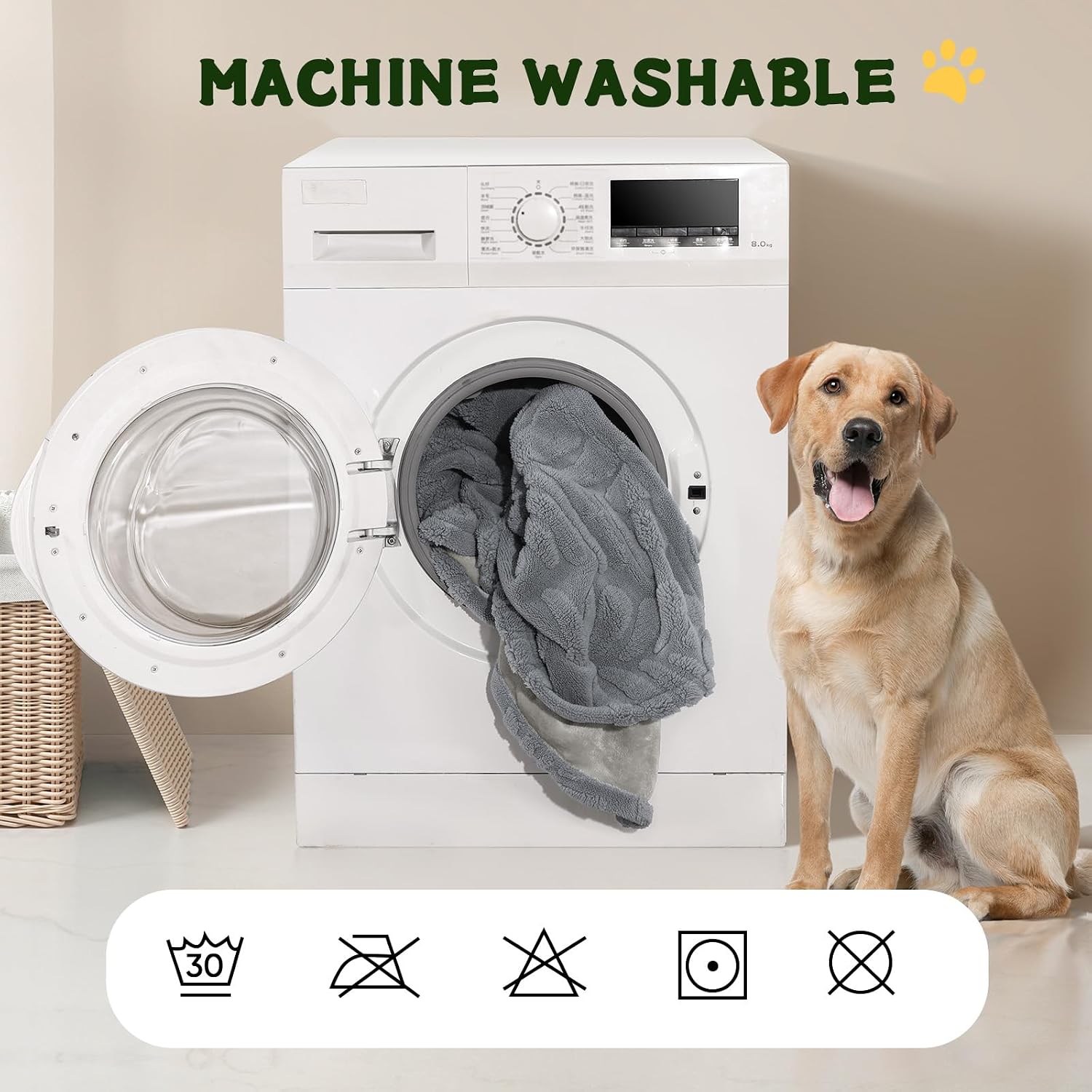 Detalle de BaoDan wasserdichte Hundedecke 73 x 100 cm – waschbare Fleecedecke für Bett, Couch & Sofa (Grau)