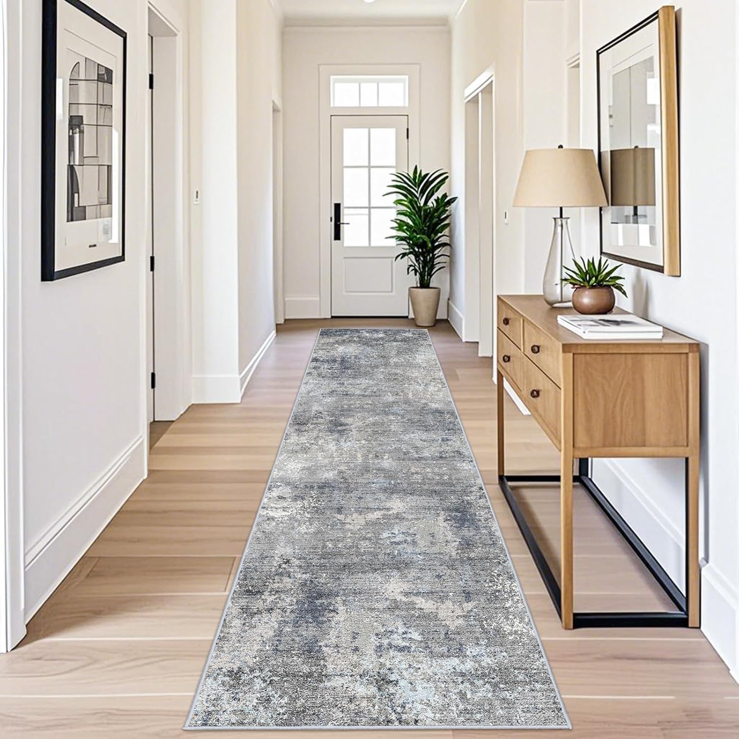 Thumbnail 3 de 3x10 ft Long Hallway Runner Rug – Non-Slip, Washable Blue Gray Abstract
