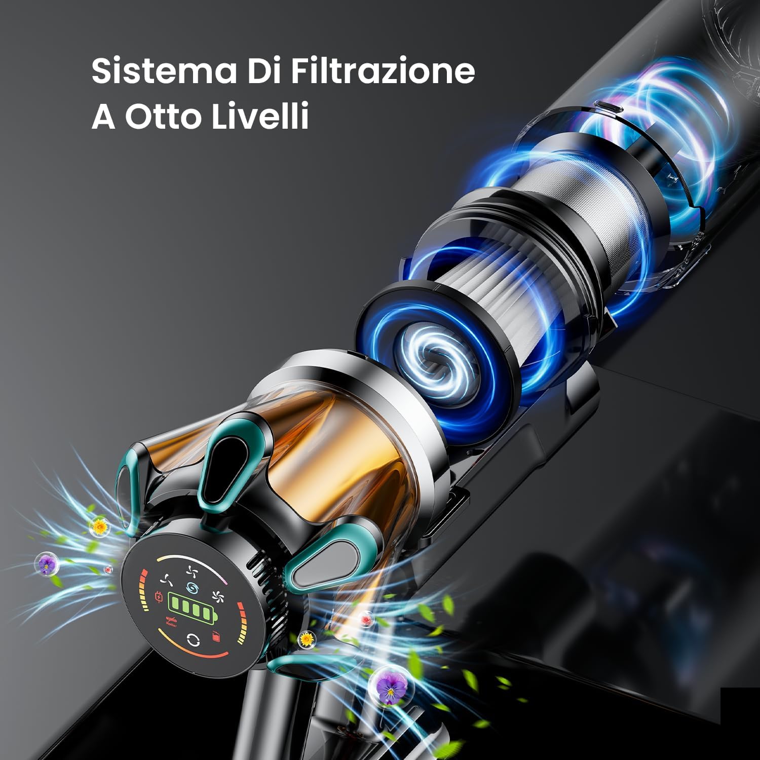 Thumbnail 6 de Aspirapolvere Senza Fili 650W/55KPa/70min – Scopa Elettrica Autoportante con LED, 1.8L, Anti-Groviglio e Touch OLED