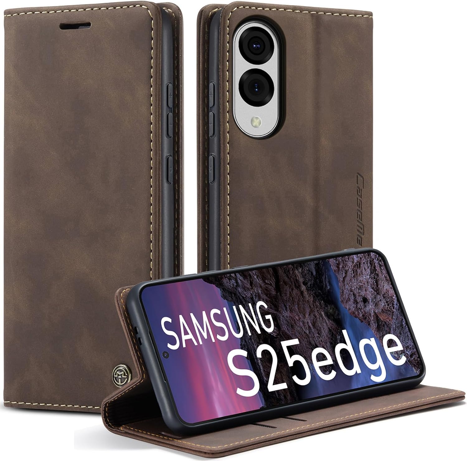 Detalle de Lxisxcna Schutzhülle für Samsung Galaxy S25 Edge 5G (6,7 Zoll) mit Kartenhalter, magnetischem Ständer & Flip-Case im Retro-Style