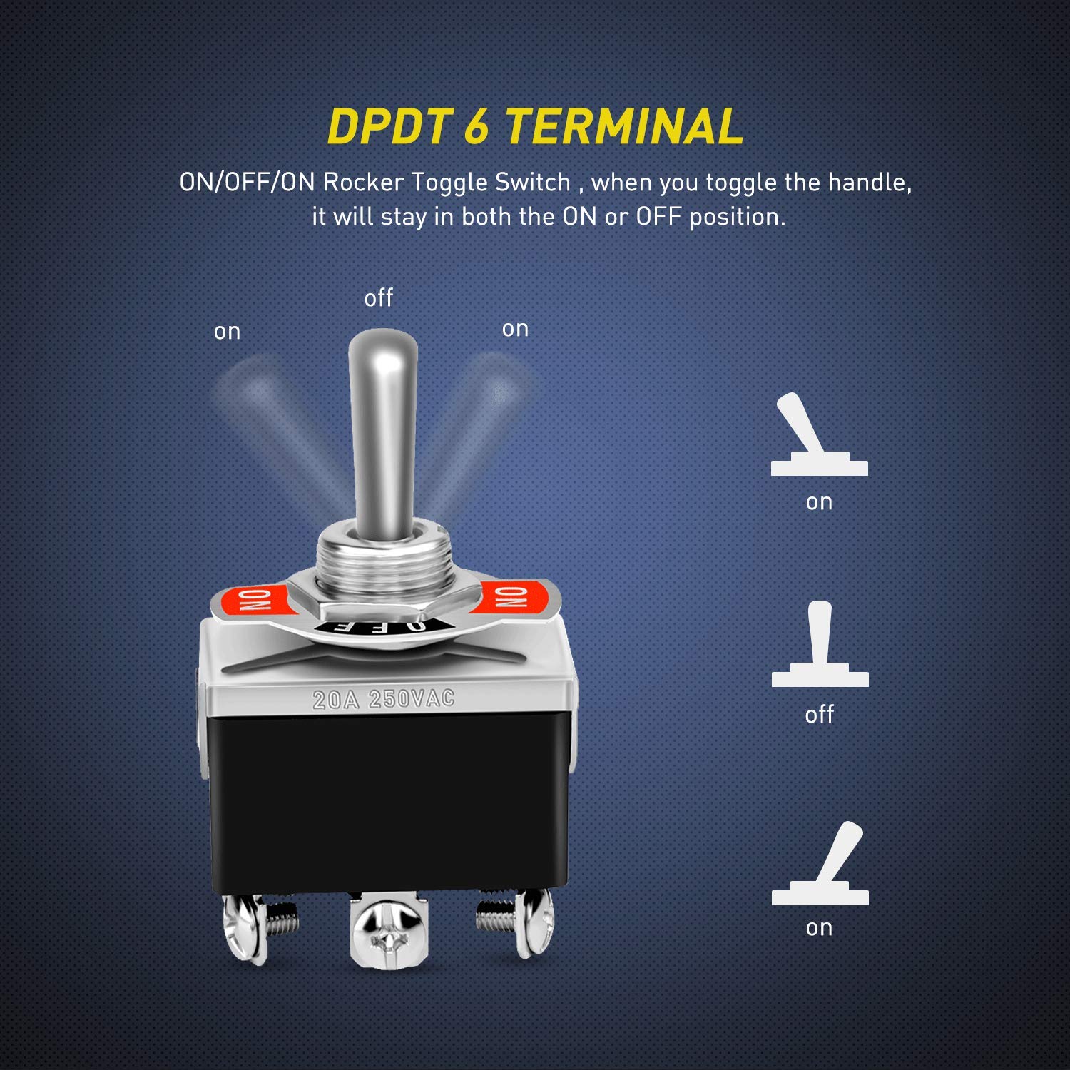 Thumbnail 4 de Nilight 5-Pack DPDT 6-Pin Heavy-Duty Rocker Toggle Switch (with waterproof boot caps)