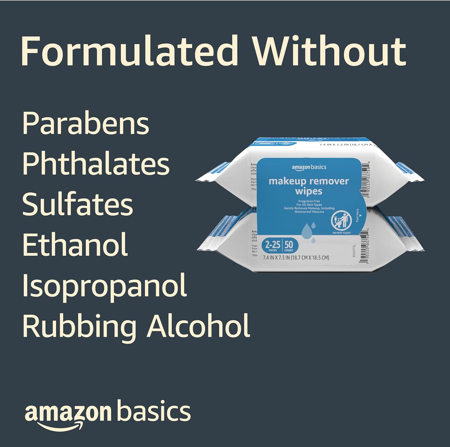 Thumbnail 3 de Amazon Basics Makeup Remover Wipes (Alcohol-Free, Fragrance-Free), 25 Count Pack of 2