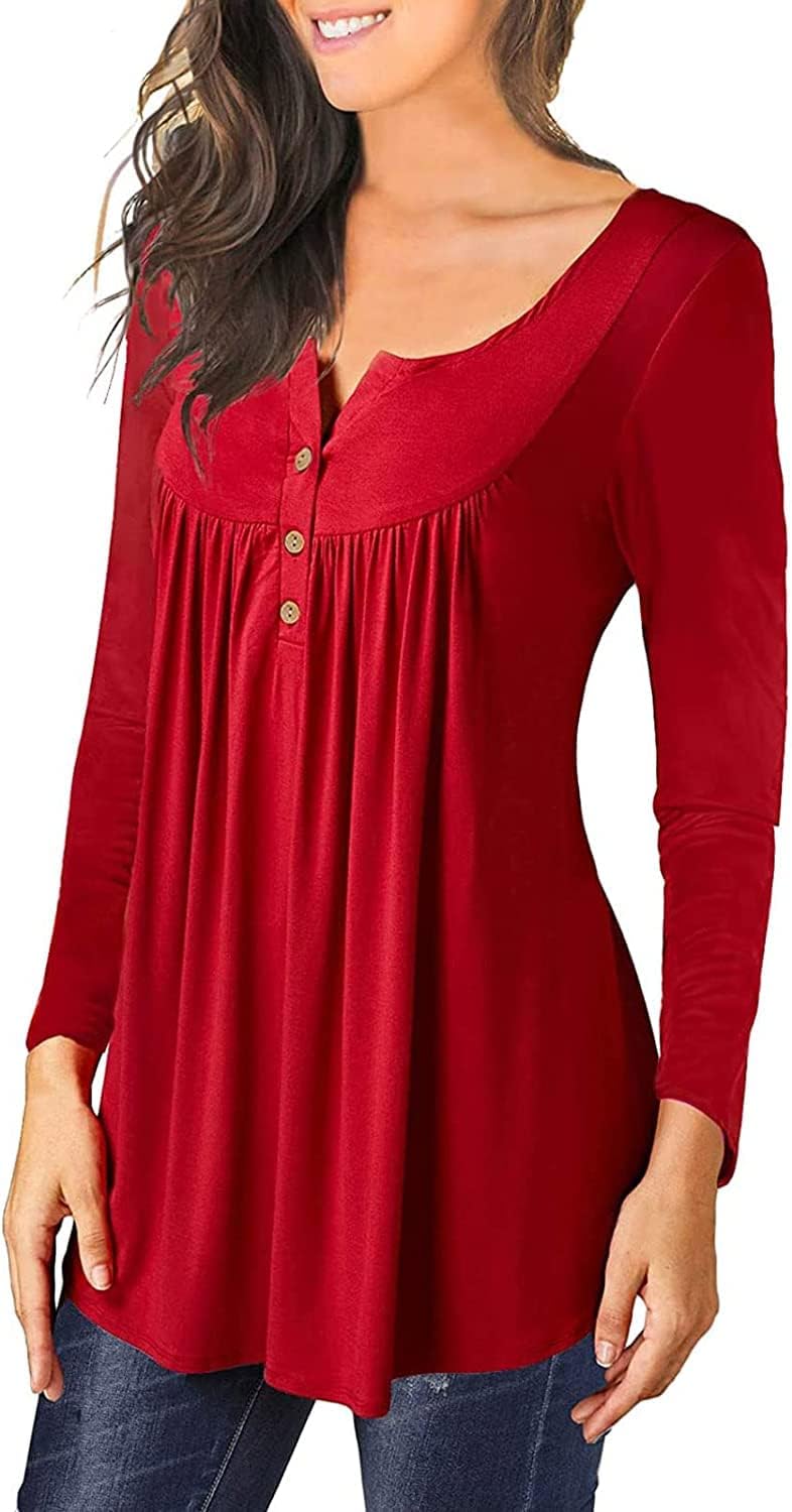 Thumbnail 1 de Ranphee Damen-Tunika-Shirt mit V-Ausschnitt und Knopfleiste