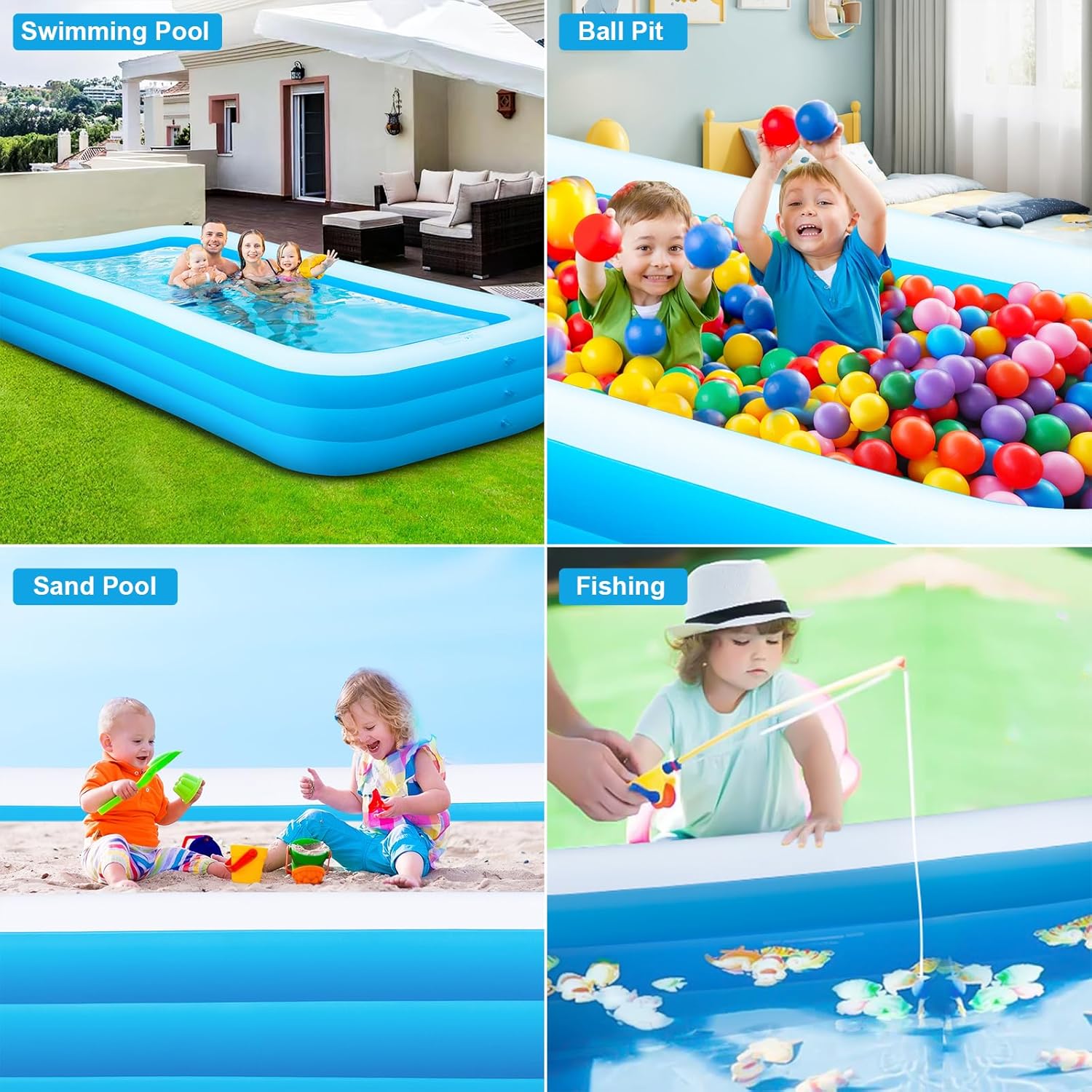 Detalle de Extra Large Inflatable Pool 165'' x 76'' x 22'': Family Backyard Pool with Electric Pump
