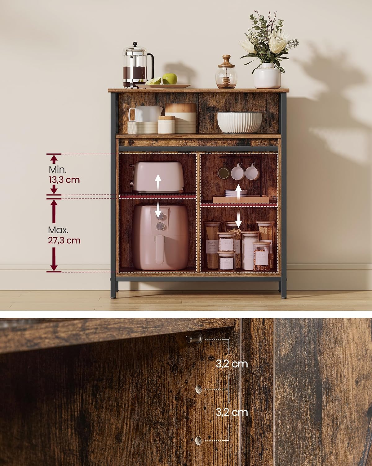 Detalle de VASAGLE DAXTON LSC089B01 – szafka z drzwiami przesuwnymi, 70 × 30 × 80 cm