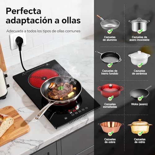 Thumbnail 6 de SNDOAS Placa Vitrocerámica 2 Fuegos 3000W con Enchufe – Encastre/Portátil