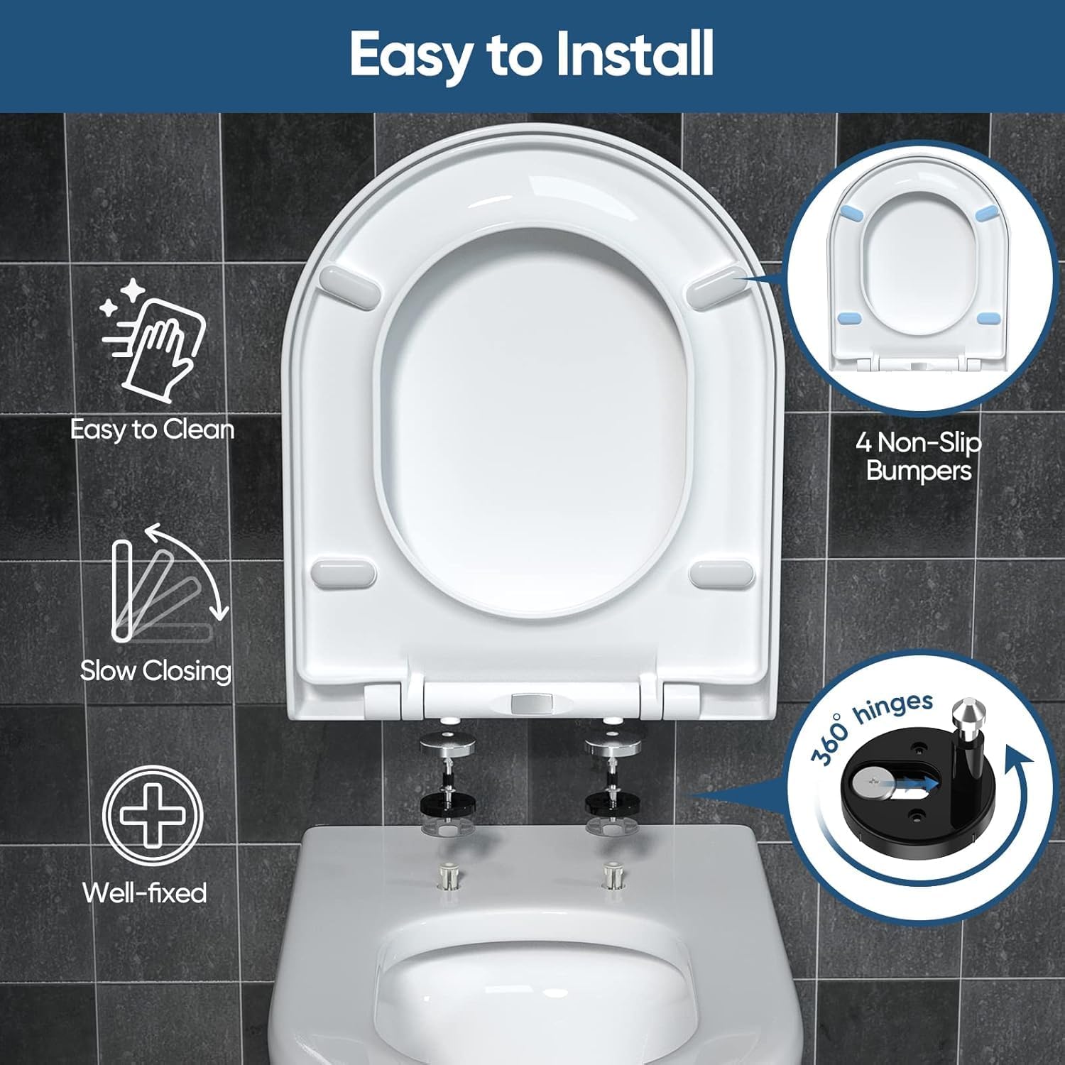 Detalle de MUJIUSHI soft close toilet seat with quick release