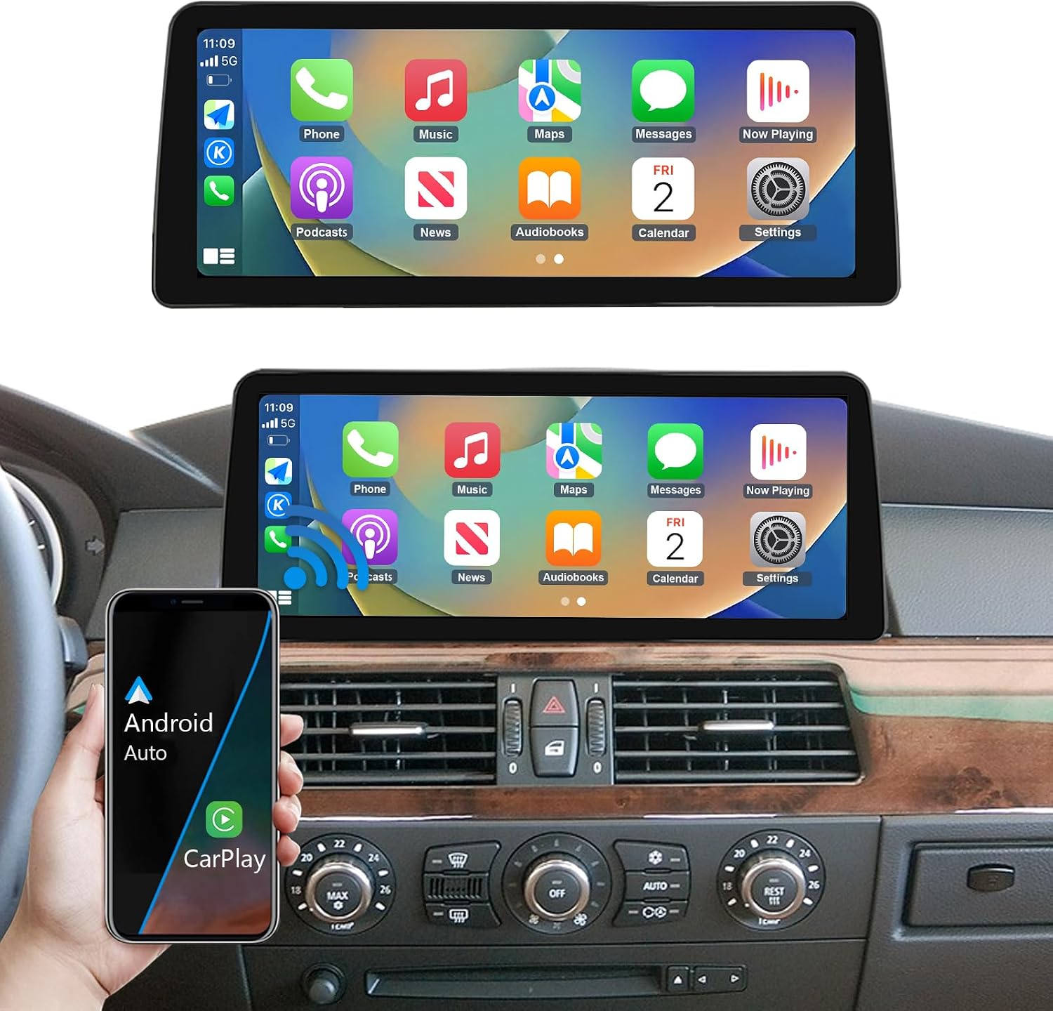 Detalle de Road Top autoradio 12,3 pollici per BMW Serie 5 E60/E61 2003-2008 con CarPlay senza fili e Android Auto
