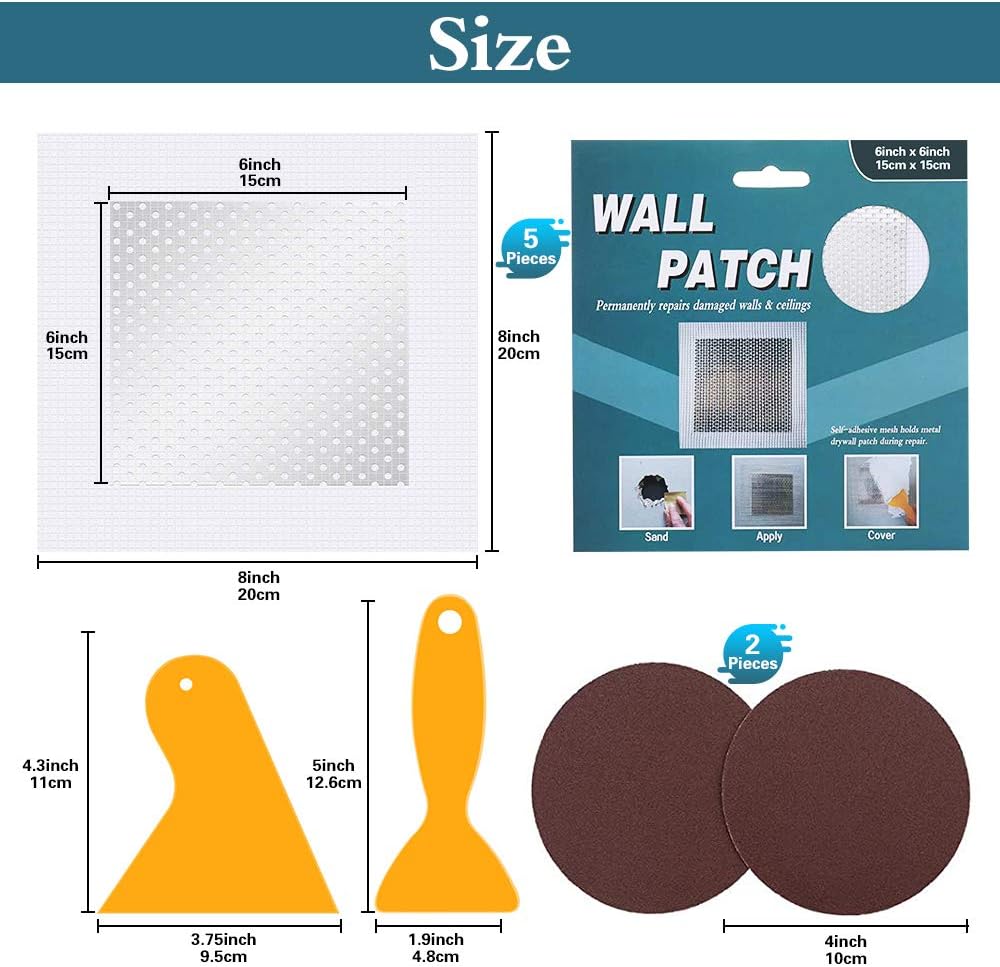 Thumbnail 5 de Safemend 6" by 6" Wall Repair Patch Kit (5 Pcs) – Self-Adhesive Aluminum Mesh Patches for Drywall & Plaster