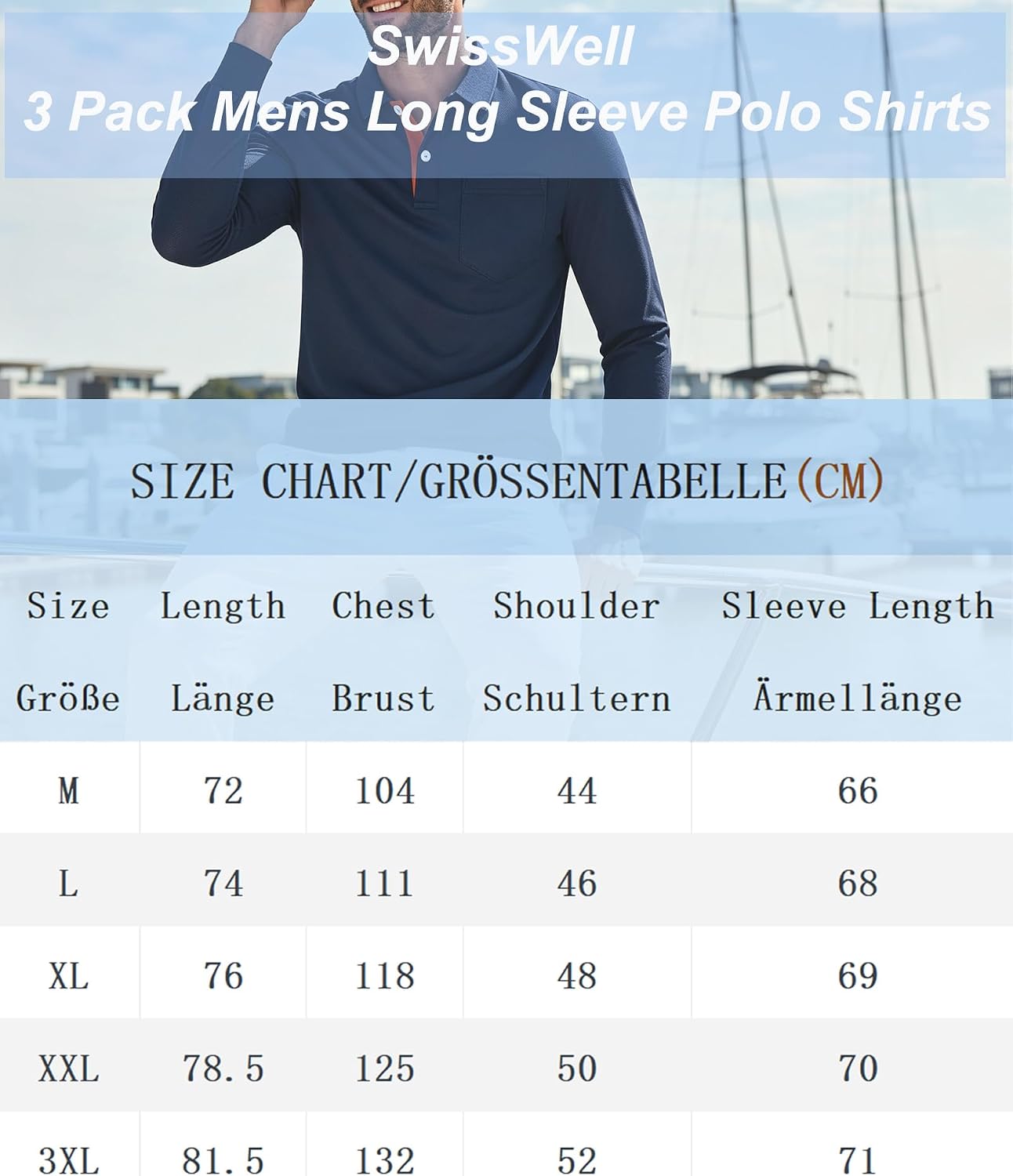 Thumbnail 4 de SwissWell set van 3 poloshirts voor heren met lange mouwen en borstzak