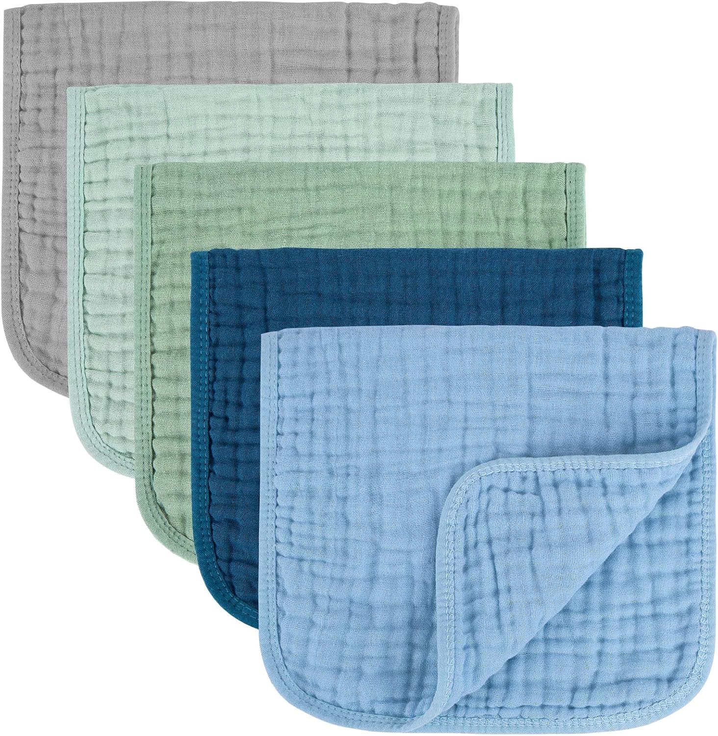 Detalle de MIGIOL Baby Burp Cloths 5-Pack – 100% Cotton Muslin, 10x20 inches, Blue & Green