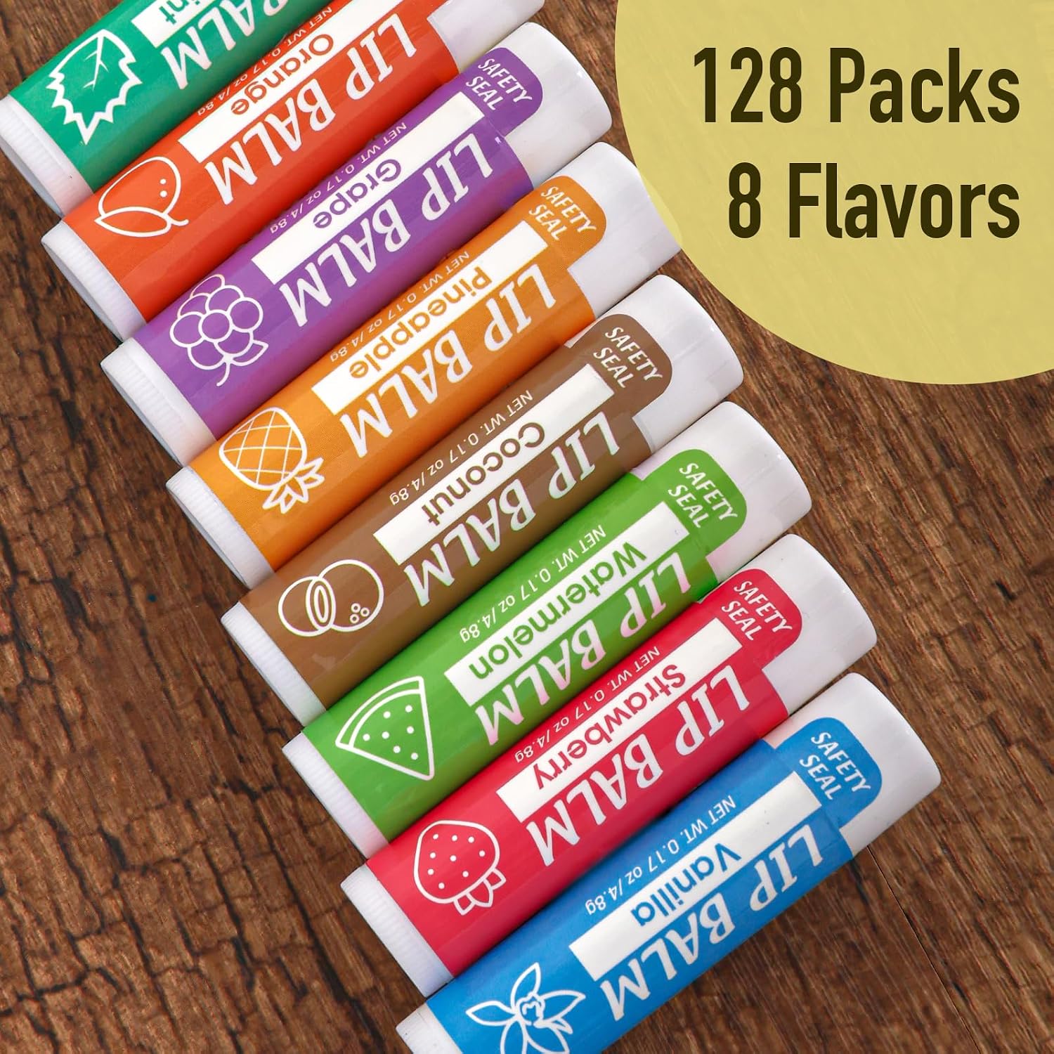 Thumbnail 1 de YesBes 128-Pack Lip Balm (Natural, Vitamin E & Coconut Oil) in 8 Flavors