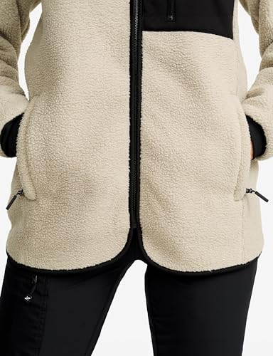 Detalle de RevolutionRace Sherpa Hoodie für Damen – Outdoor-Fleecejacke, Beige Khaki, Größe S