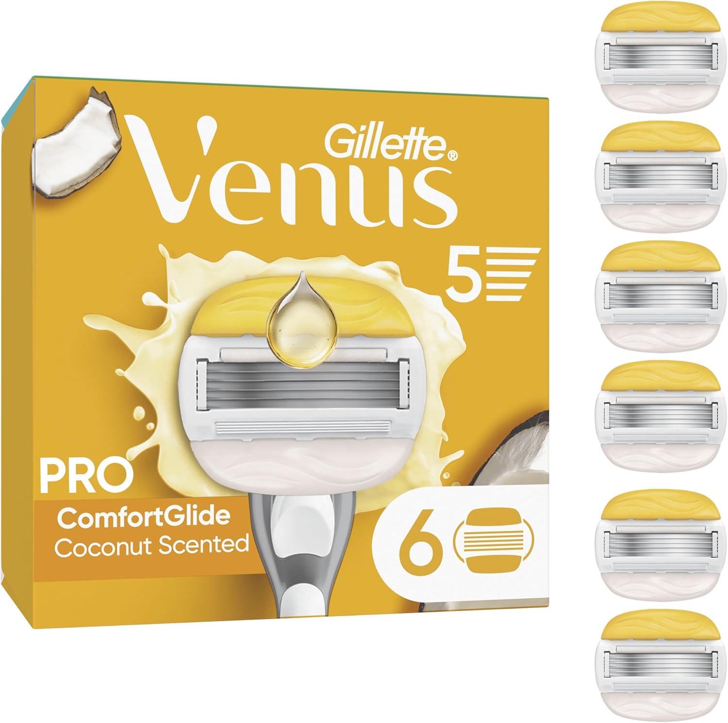 Gillette Venus Pro ComfortGlide women’s razor blade refills (Coconut & Olay), pack of 6 replacement cartridges