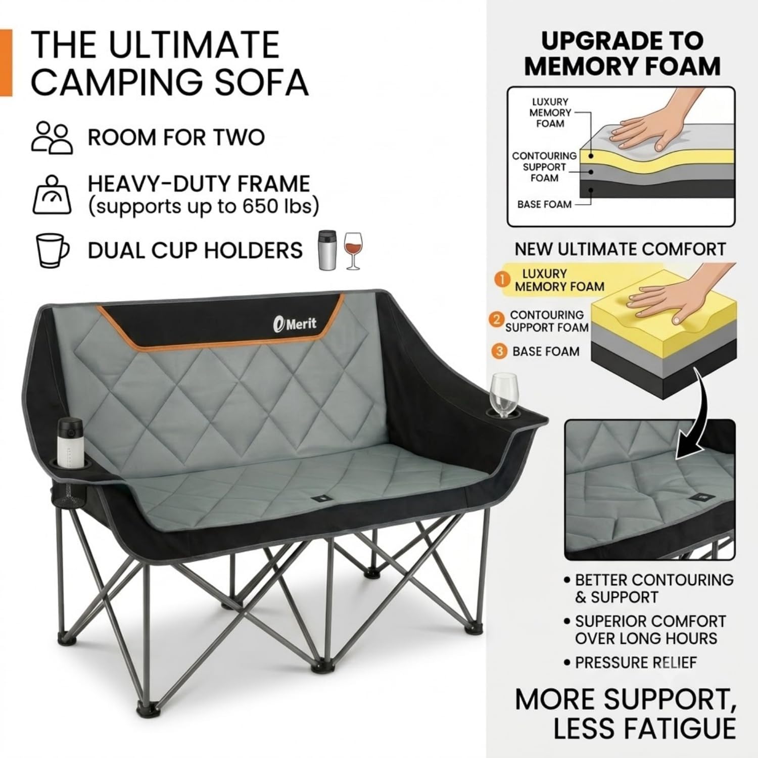 Thumbnail 6 de EMERIT Oversized Fully Padded Camping Chair — 650 lb Capacity Quad Fold Loveseat