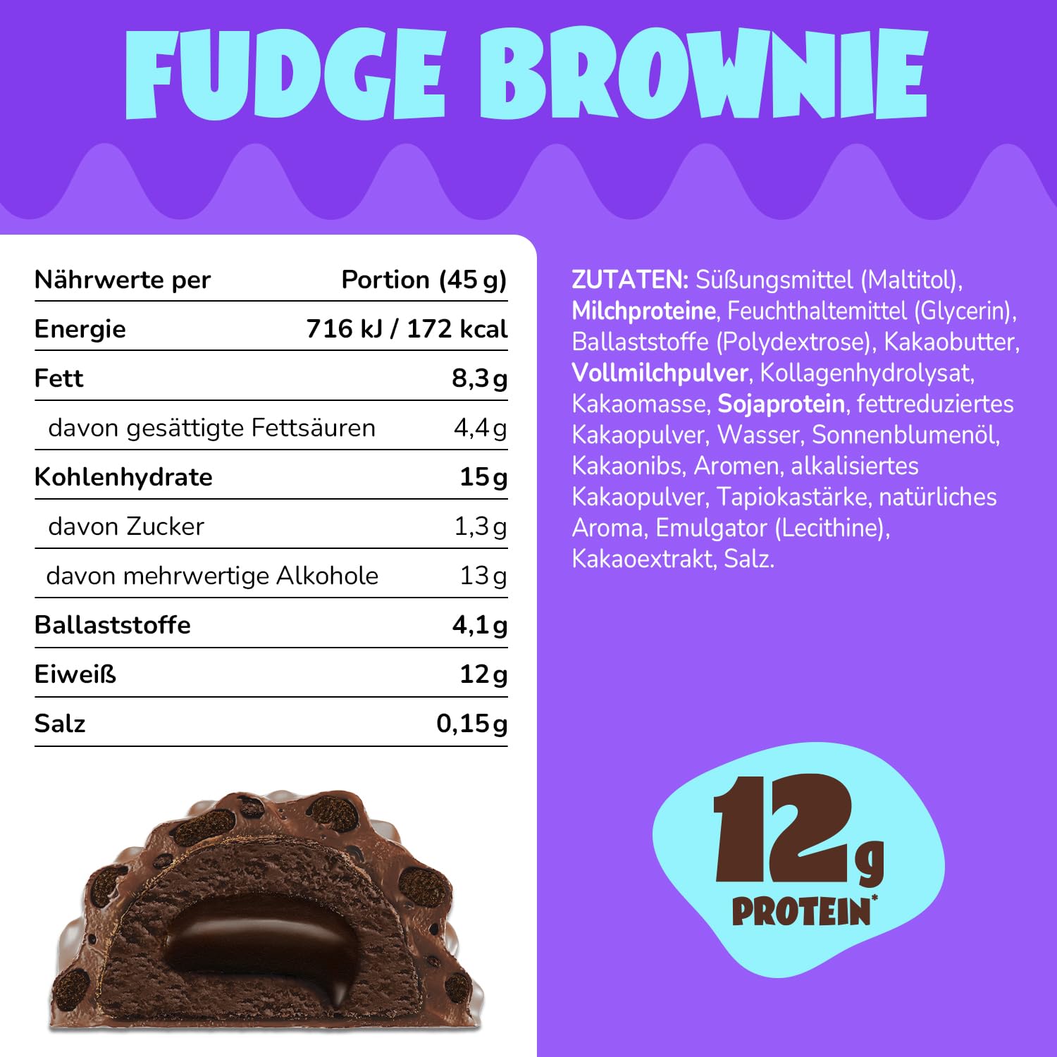 Detalle 2 de ahead Protein Riegel Fudge Brownie 14x45g 🍫