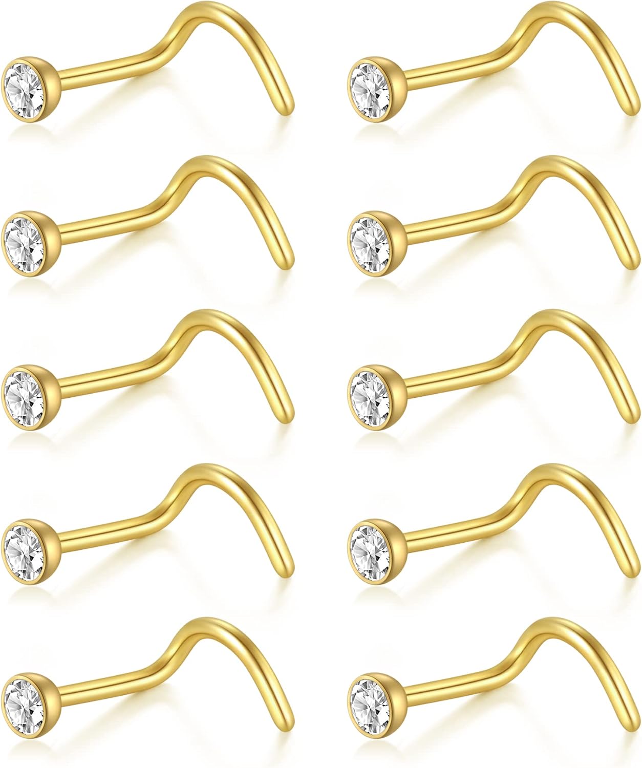 Detalle 1 de Briana Williams Nose Stud 16–22G Stainless Steel 2–3mm CZ Nose Ring 8–10Pcs ⌛