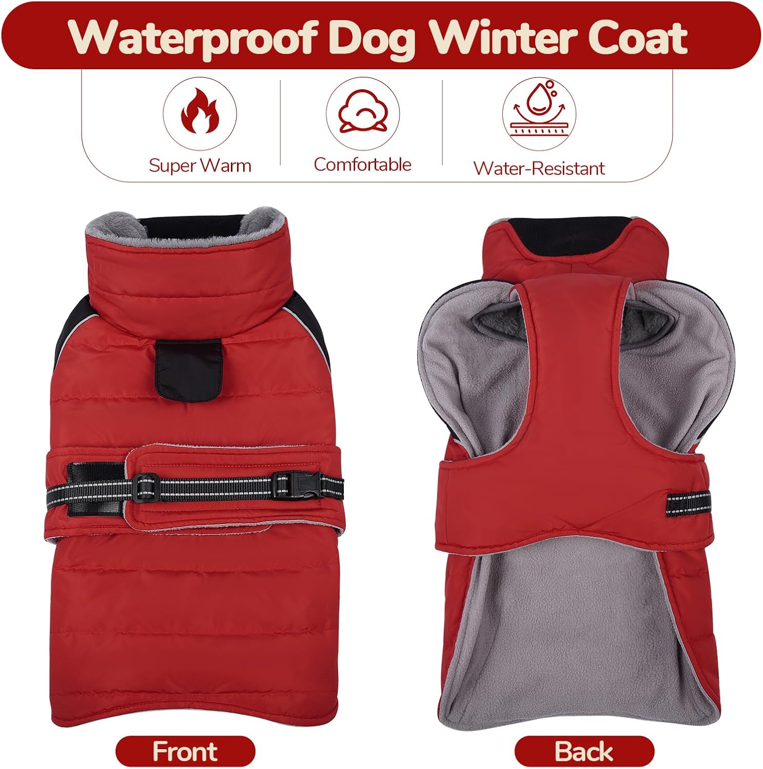 Detalle de Lelepet dog winter coat fleece lined 7 sizes