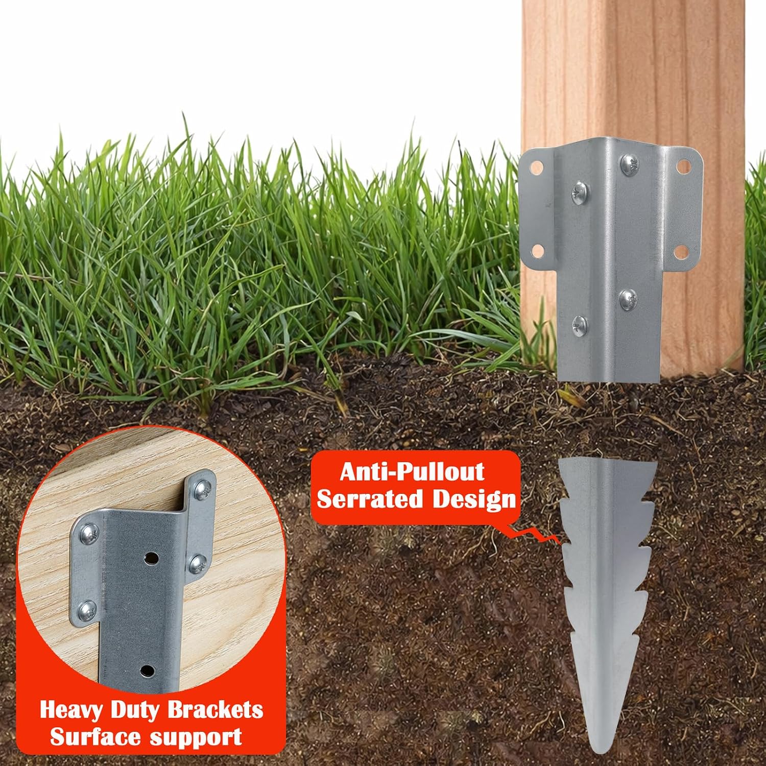 Detalle de Hzxy Railway Sleeper Brackets – 10-pack heavy-duty galvanised serrated metal stakes with screws