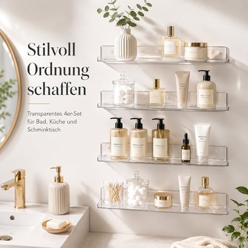 Detalle de AJIEQAQ 4 Stück Schweberegal Transparent – Acryl Wandregal 35,5 cm, Tragkraft bis 9 kg