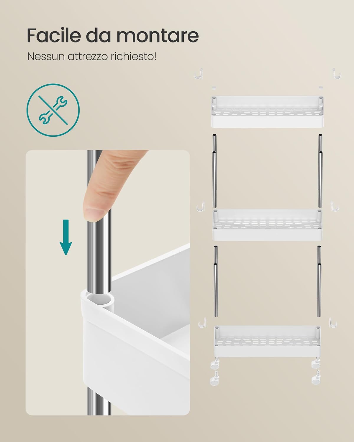 Thumbnail 6 de SONGMICS Carrello Portaoggetti a 3 Livelli KSC007W01: efficiente, snello e versatile per casa, cucina e ufficio