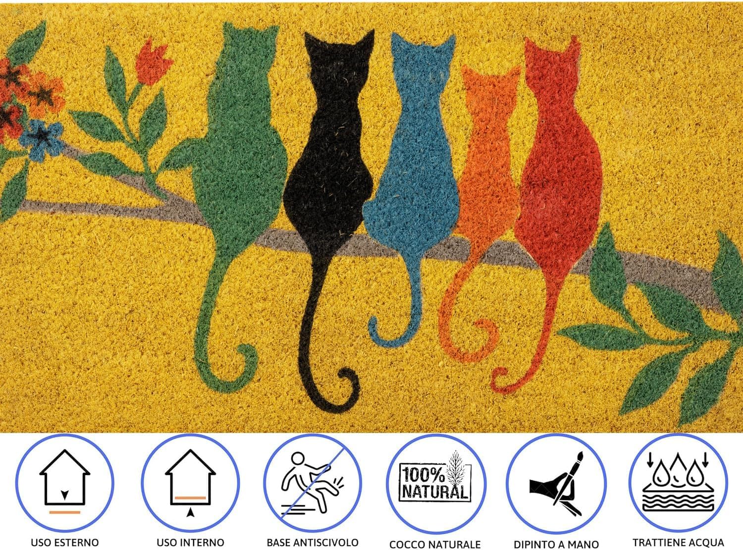 Thumbnail 2 de Baroni Home Zerbino da Esterno Ingresso Casa in Cocco Dipinto a Mano 70x40 cm – Gatto su ramo