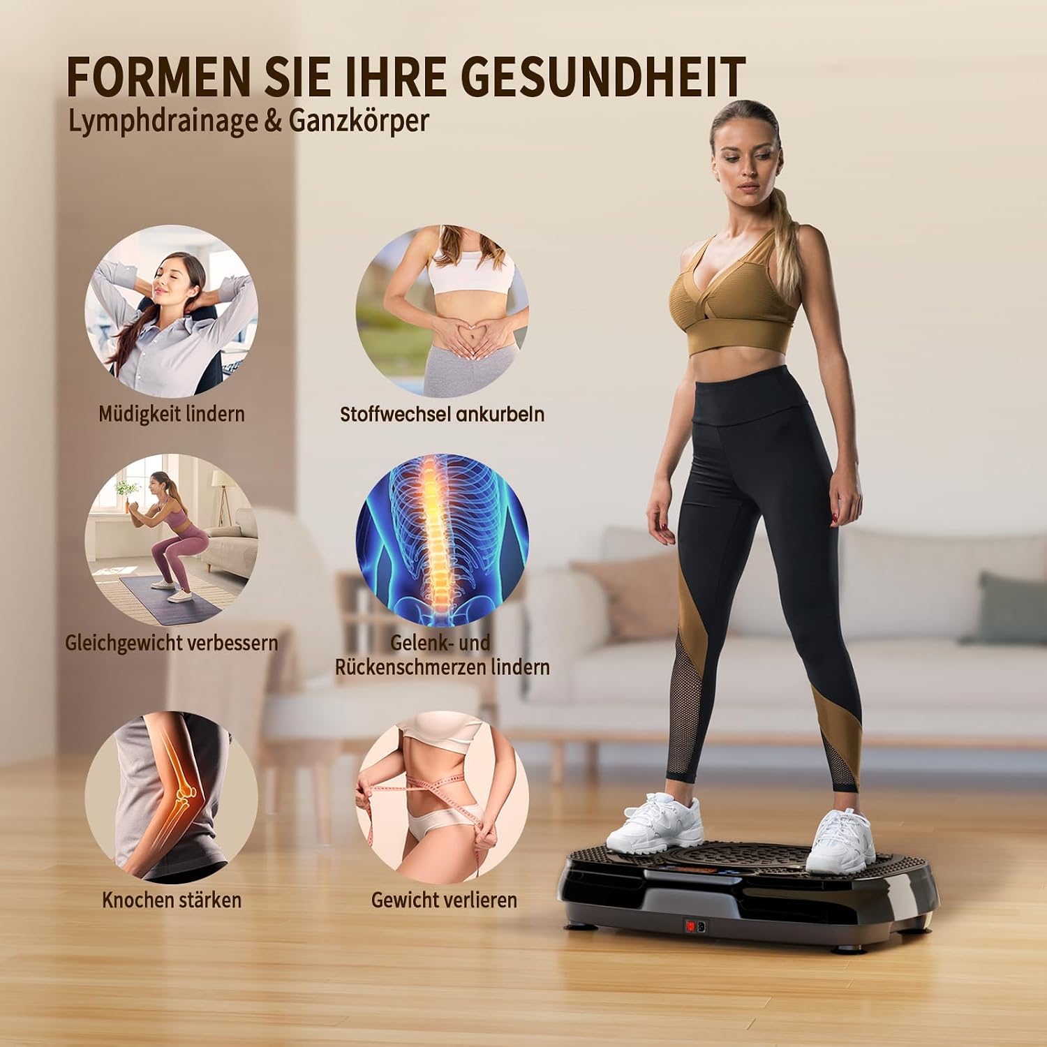 Detalle de TISSCARE Vibrationsplatte | Rüttelplatte für Zuhause – 120 Stufen, 5 Modi, bis 400 lbs