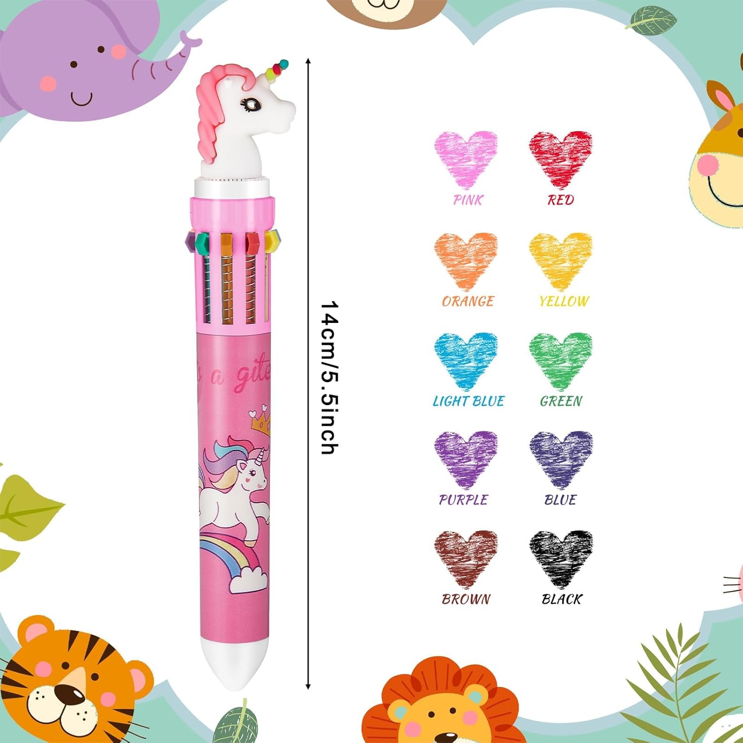 Thumbnail 1 de ALUNME 10 retractable ballpoint pens (0.5 mm) with animal designs – shuttle-style back to school gift, red