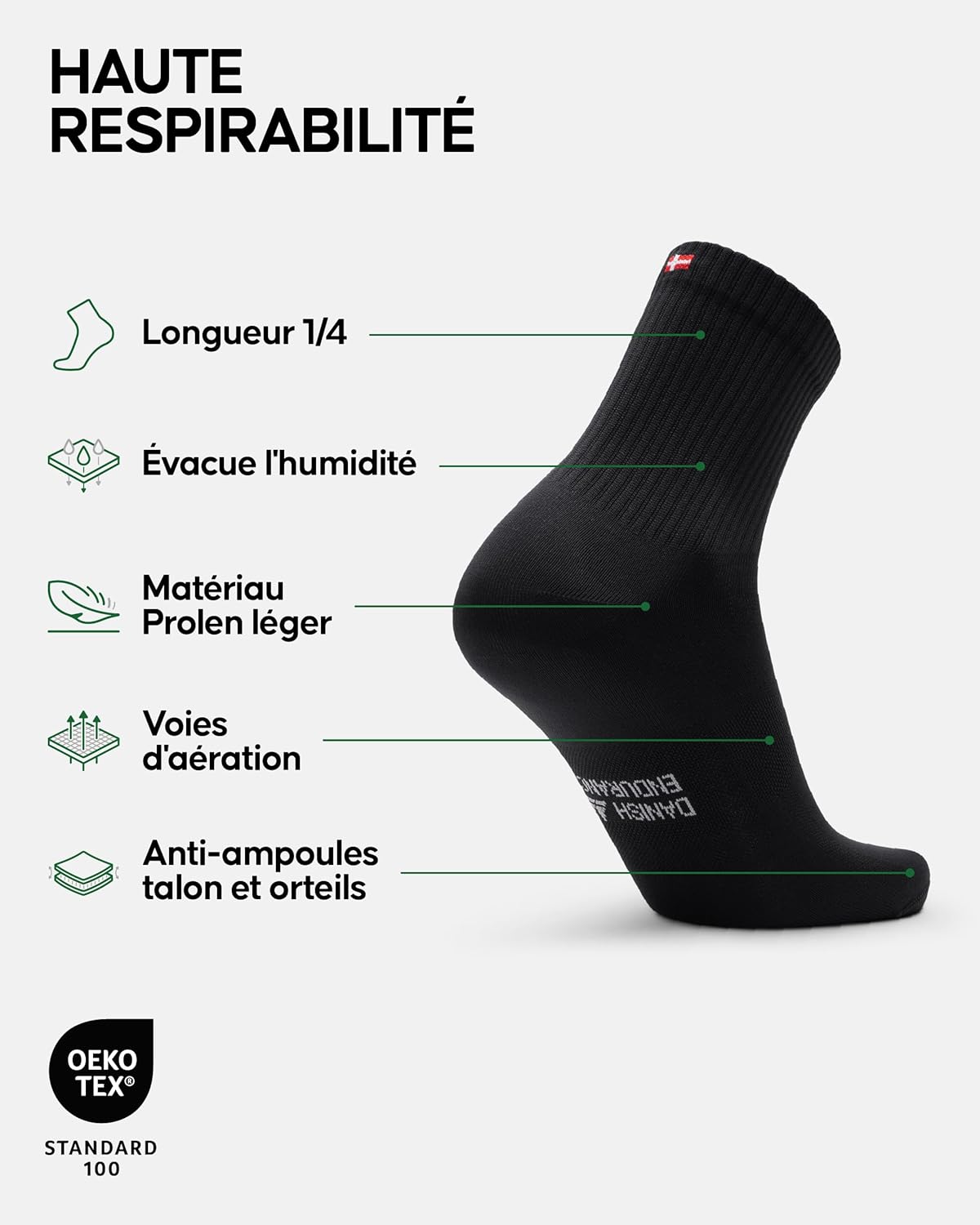 Detalle 2 de Danish Endurance Chaussettes de course unisexes avec ajustement précis (lot de 3 ou 5)