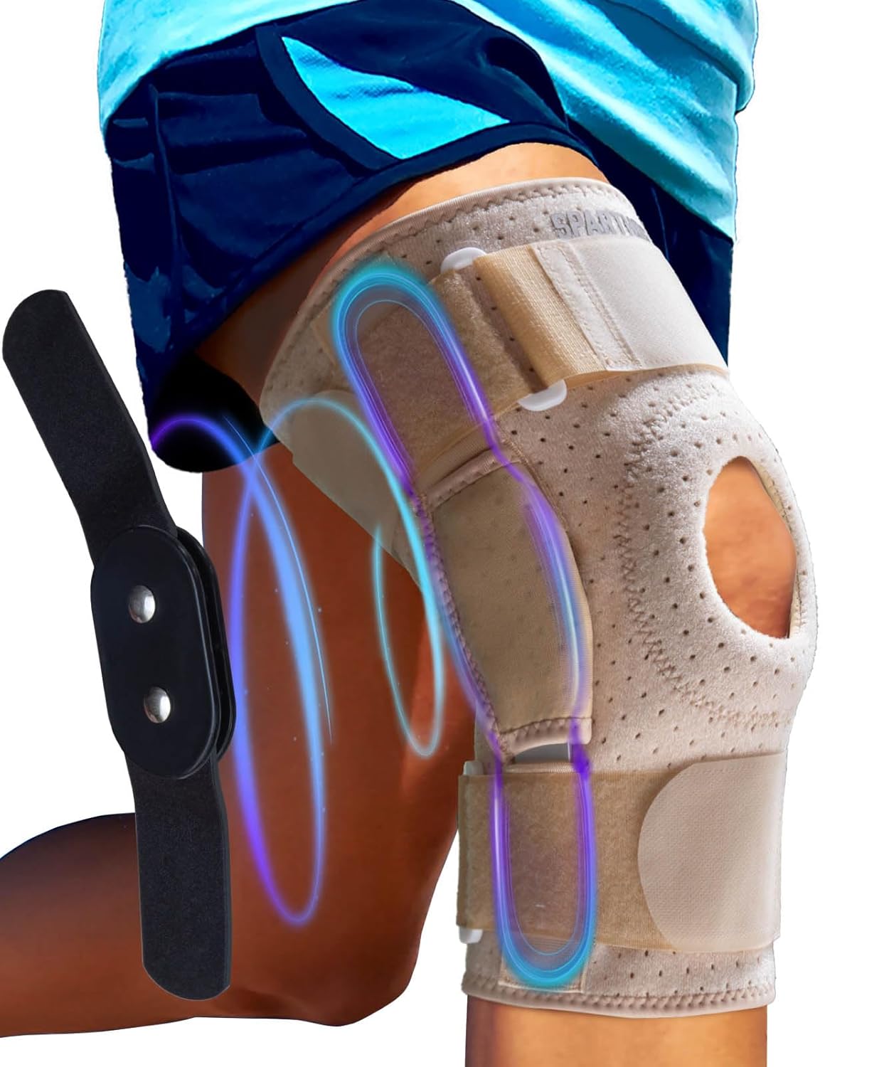 Detalle de Sparthos Hinged Knee Brace with Dual Metal Side Stabilizers (Large, 15½–20″ Thigh)