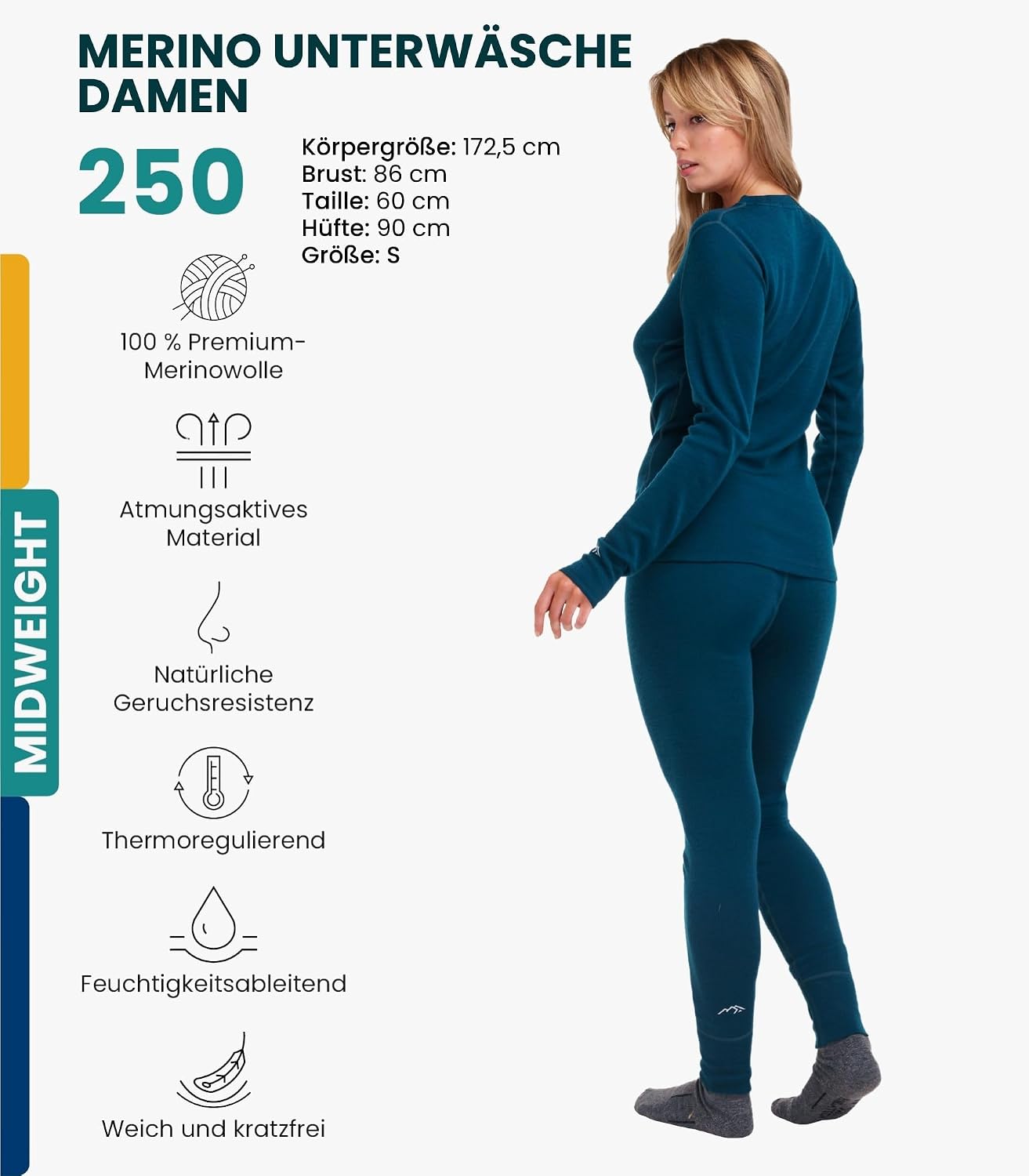 Detalle 2 de Merino.tech 250 g/m² Damen Unterwäsche Set