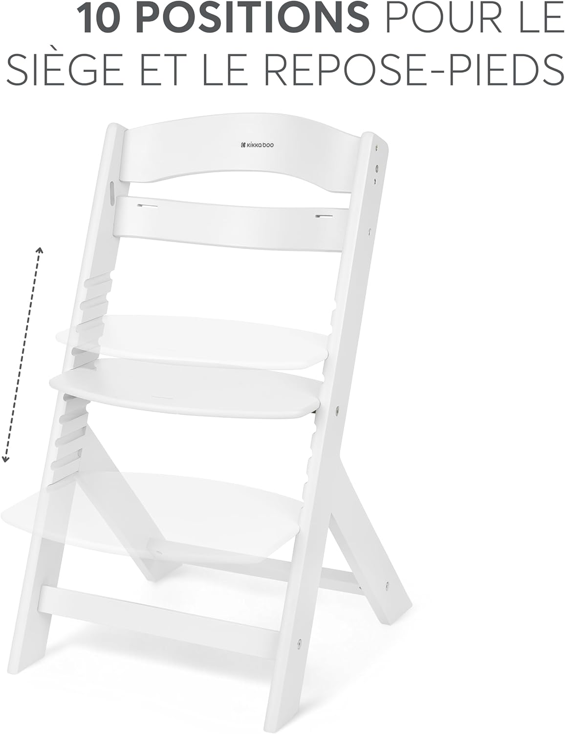 Detalle de KikkaBoo Chaise Haute Bébé Évolutive NORDY – chaise bois de hêtre, réglable jusqu’à 35 kg