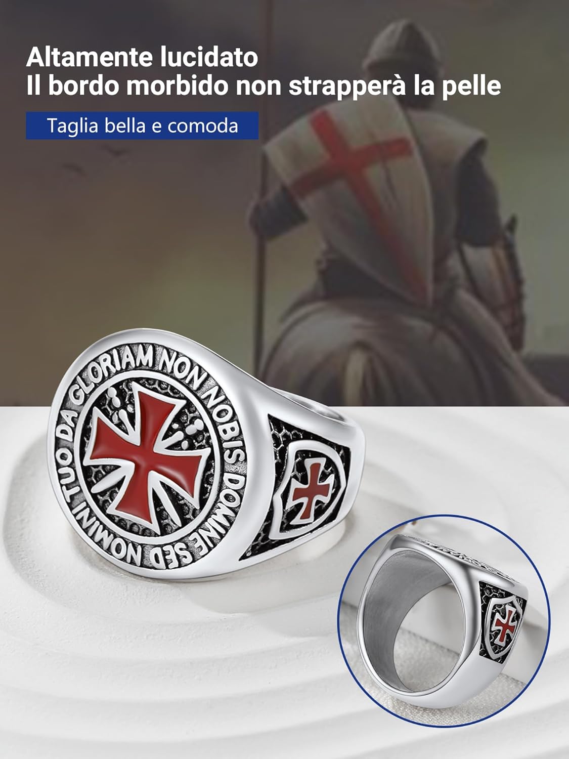 Thumbnail 3 de PROSTEEL anello in acciaio Cavalieri Templari con croce gotica e confezione regalo
