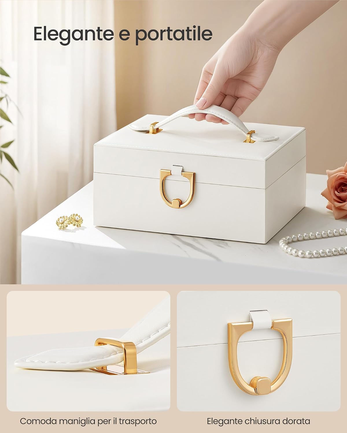 Detalle de SONGMICS Scatola Portagioie a 2 Livelli con Vassoio Rimovibile — eleganza e funzionalità per la tua collezione di gioielli