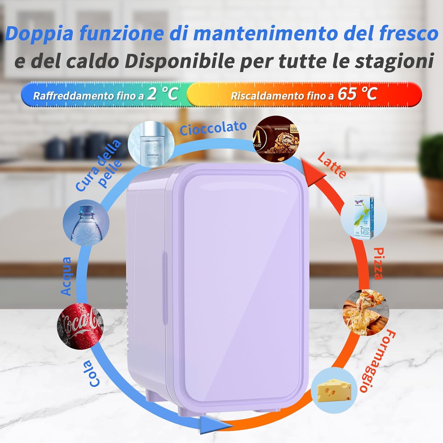 Detalle de YASHE Mini frigo da 6 litri/8 lattine, raffreddamento e riscaldamento, AC/DC, viola