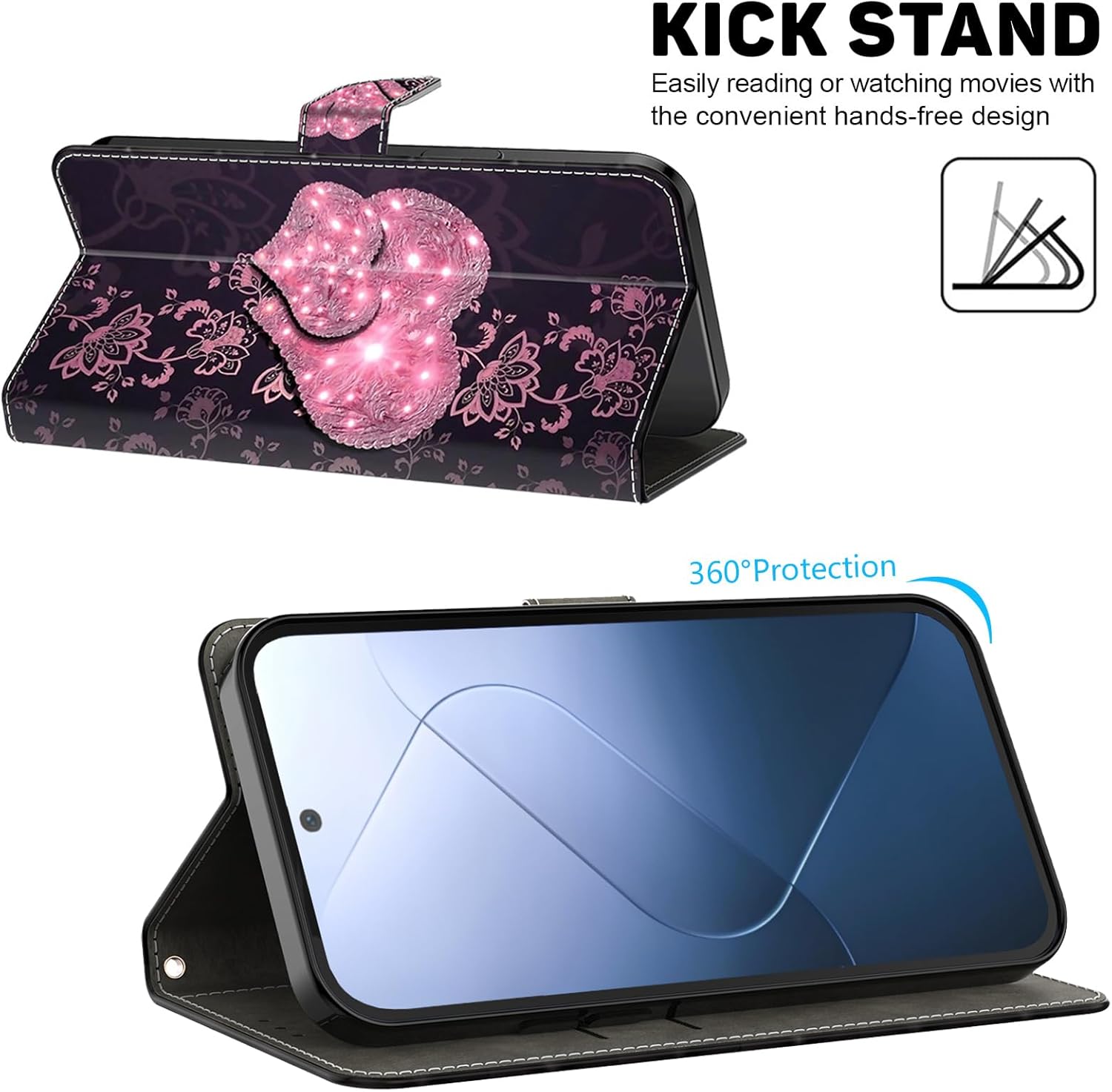 Thumbnail 3 de BOLELAW Hülle für Samsung Galaxy A26/Galaxy A17 – Stoßfeste PU-Leder Wallet Case, Magnetverschluss, Standfunktion, 2 Kartenfächer, Rosa Pfirsichherz