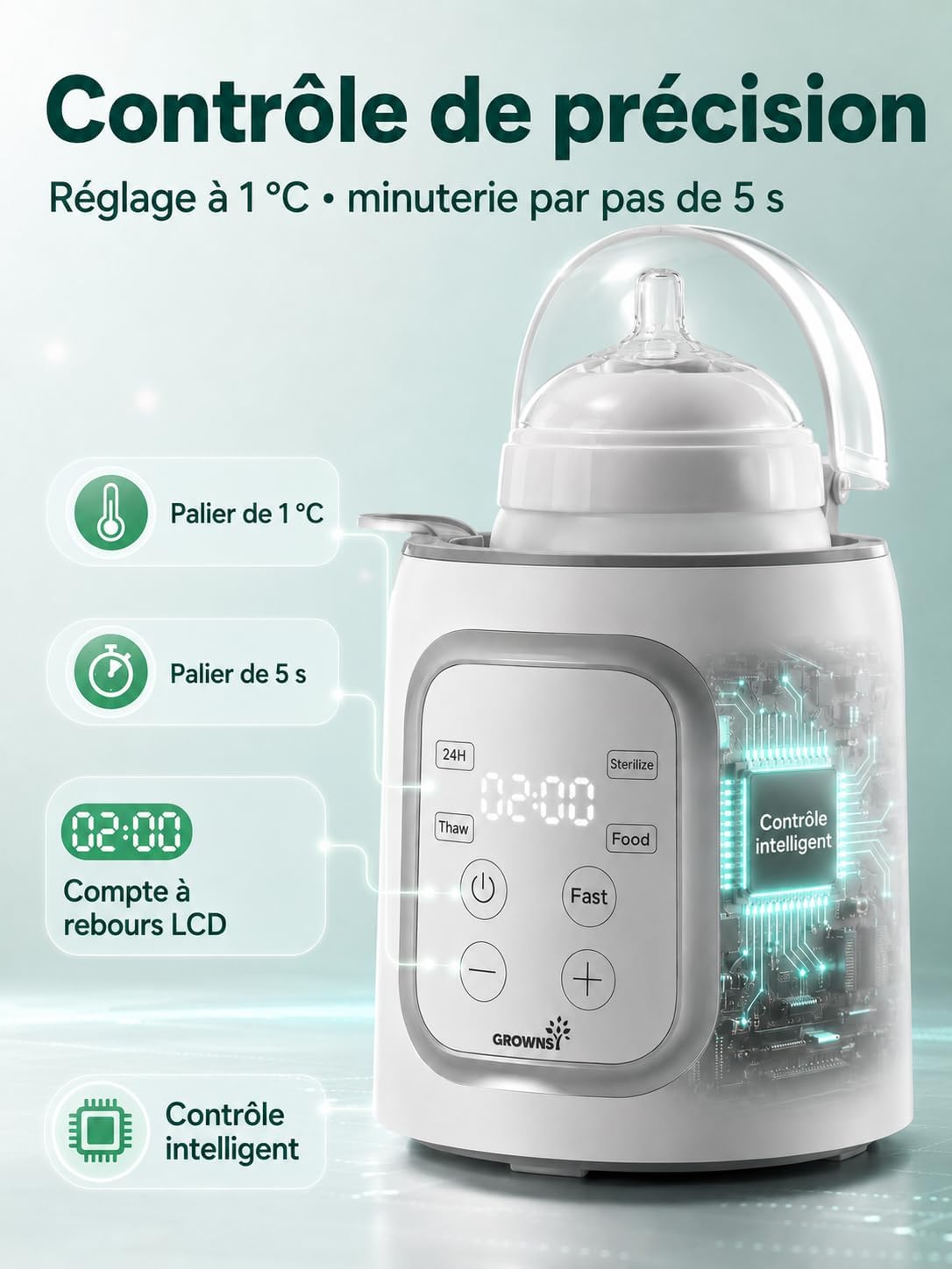 Thumbnail 2 de Grownsy Chauffe Biberon 10 en 1 – Chauffe-biberon électrique rapide avec écran LCD