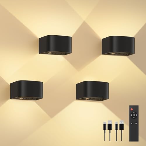 Detalle de FULEN 4 Stück Akku-Wandlampe mit Bewegungssensor und Fernbedienung – 600 lm, 3 Farbtemperaturen