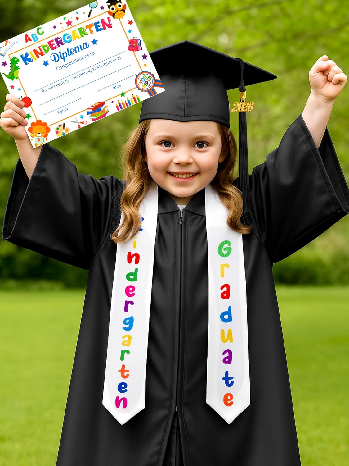 Thumbnail 6 de QZYL Kindergarten Graduation Gown and Cap Set with Tassel, Stole, and Certificate